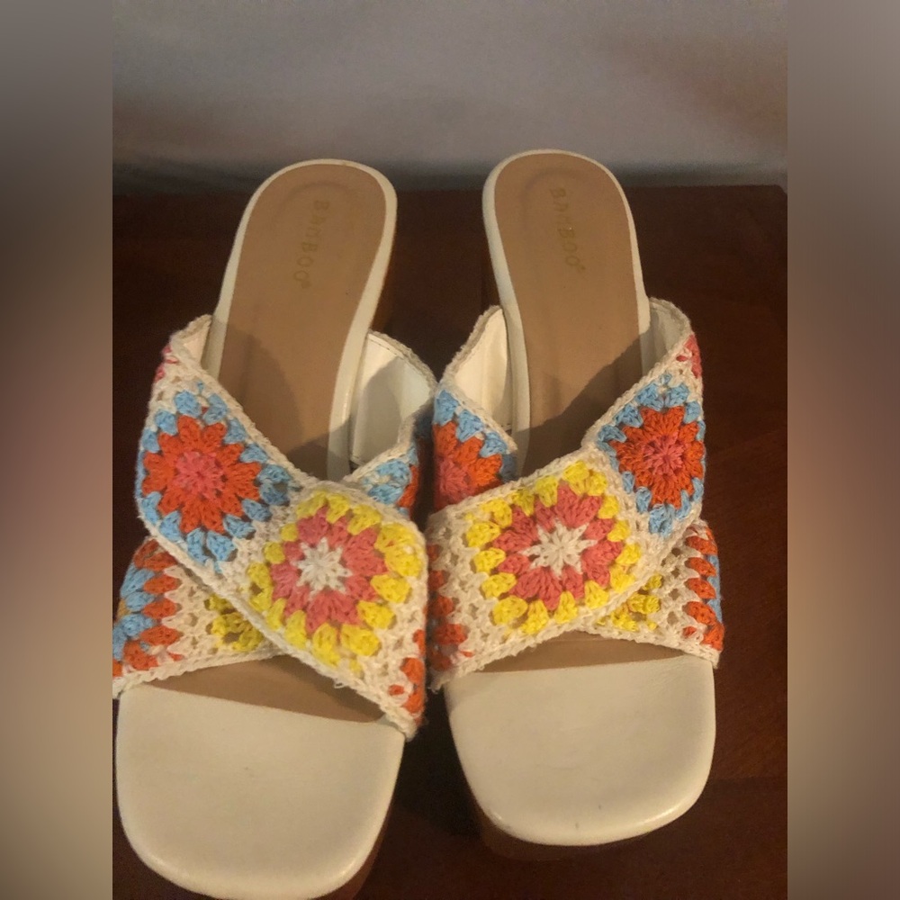 BAMBOO Multicolor Crochet Platform Wedge Sandals - Picture 4 of 4